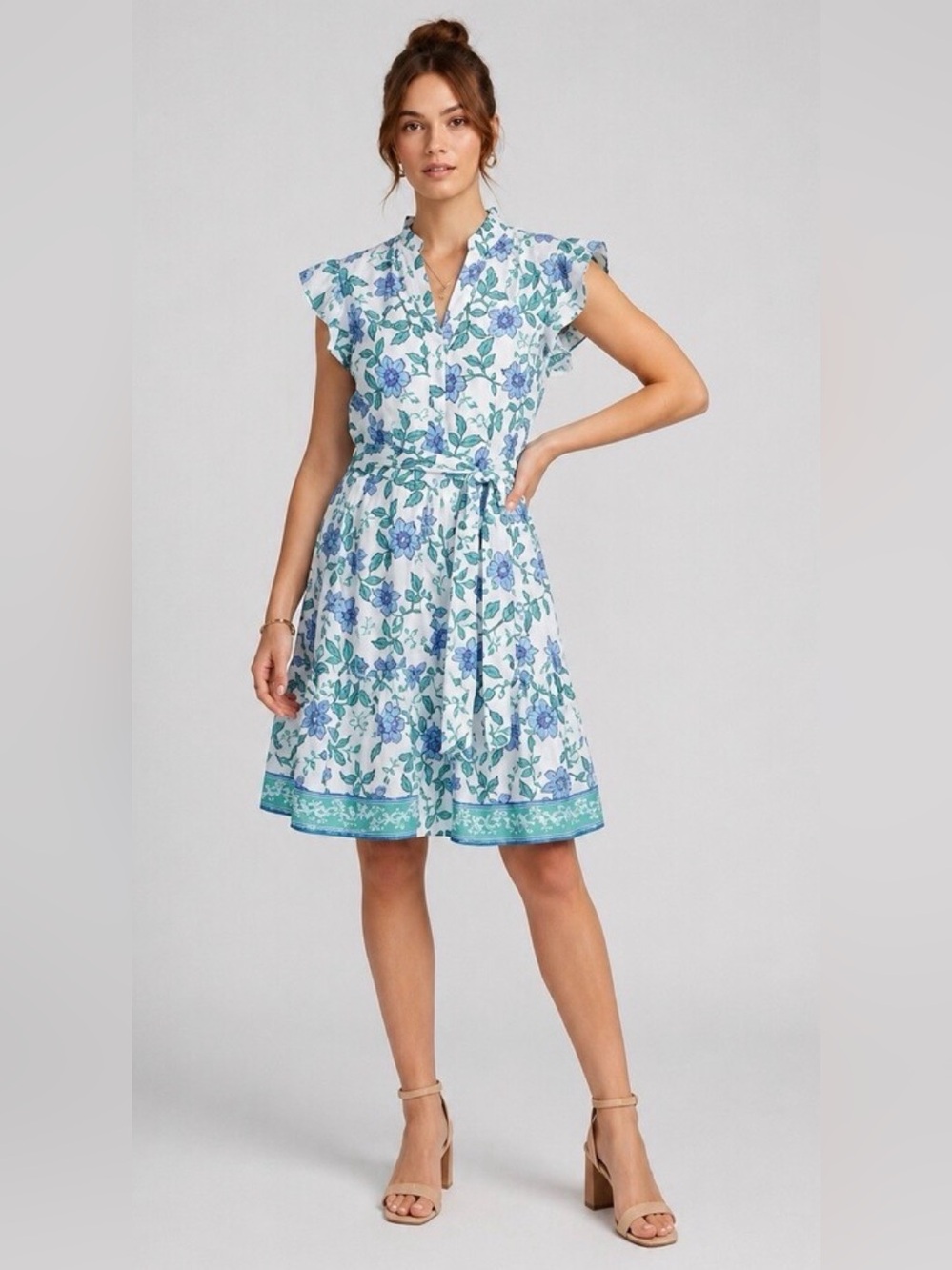 NEW Calypso St. Barth White Sundress with Blue and Green Floral Print size 8